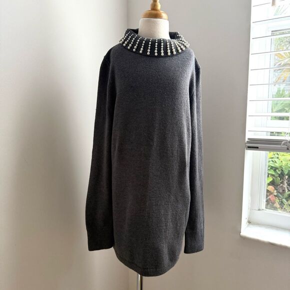 Talbots Sabrina  Cashmere Pearl  Sweater Gray Faux Pearls NWT size Extra Small - Picture 2 of 10